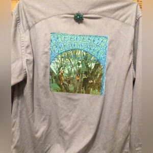 NEW ! Upcycled Creedence CCR &Dove  Striped Button-Up Shirt